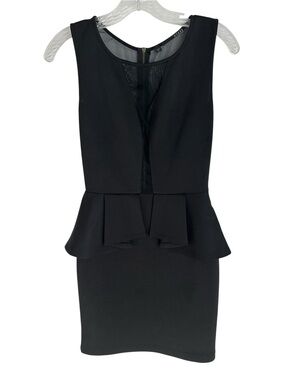 Guess Los Angeles Black Peplum Bodycon Dress with Sheer Mesh Inserts Size Small